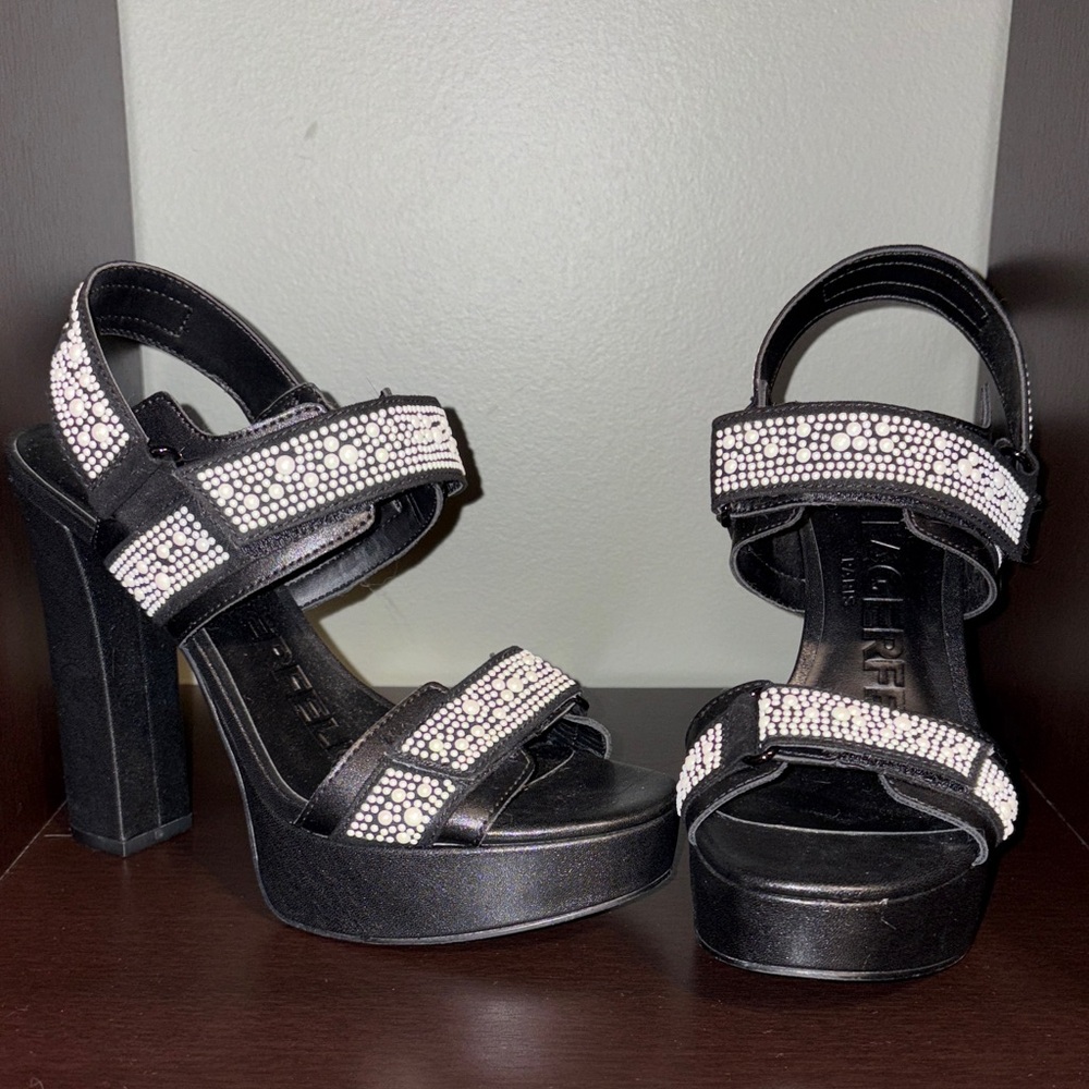 bebe Black and Silver Rhinestone Heels